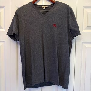 Burberry Heather Dark Gray V-Neck Tee with Dark Red Emblem